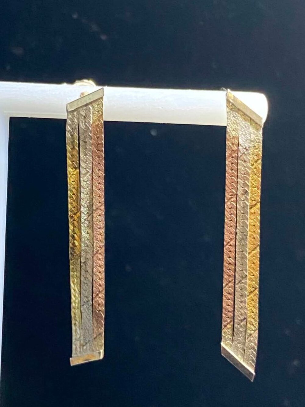 Tri Colour Sterling Silver Rose Gold Copper Snake style Chain Earrings